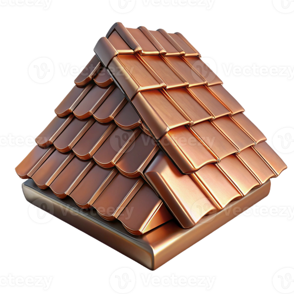 splendid energetic geometric Photorealistic, ultra-detailed isolated cutout of a single, weathered, copper roofing shingle with Transparent Background detailed png
