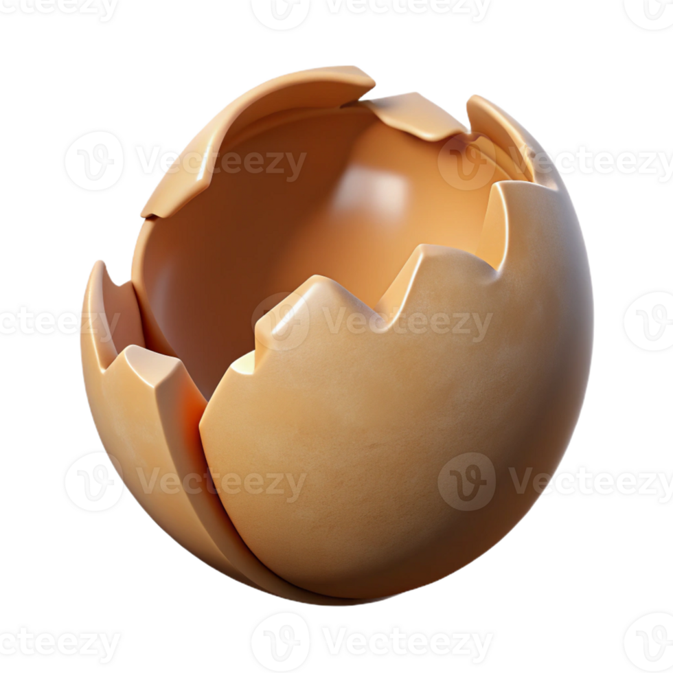 quintessential art deco Photorealistic, professional render, isolated cutout, hyper-specific single, cracked eggshell with Transparent Background high resolution png