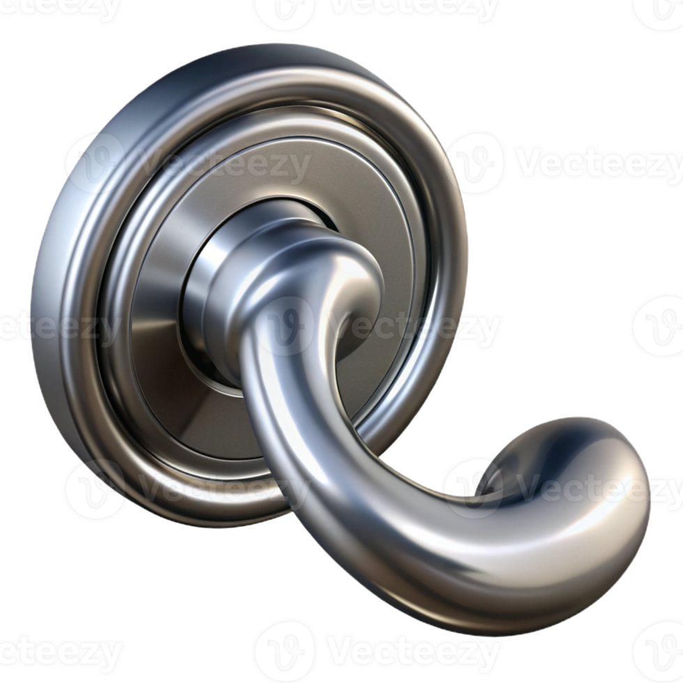 radiant iconic Photorealistic, ultra-detailed isolated cutout of a single, tarnished, silver door handle with Transparent Background png