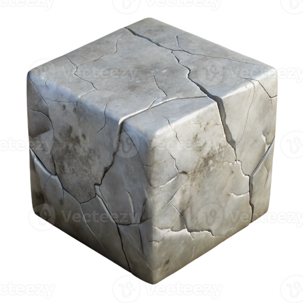 sumptuous exceptional Photorealistic, ultra-detailed isolated cutout of a single, cracked, concrete block with Transparent Background png
