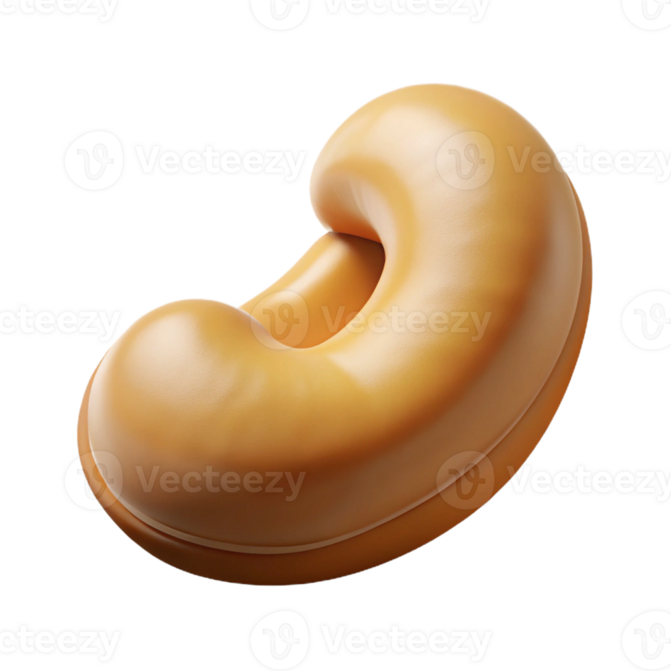 reflective beautiful Concept art style hyper-specific image of a single cashew nut, shelled, with Transparent Background masterfully captured png