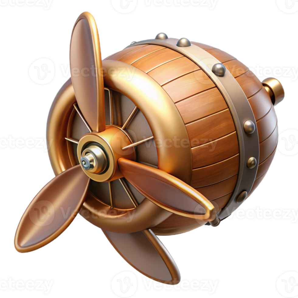 wonderful calm baroque Steampunk airship propeller made of polished wood and copper with Transparent Background authentic png