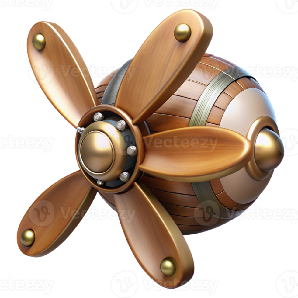 wonderful remarkable Steampunk airship propeller made of polished wood and copper with Transparent Background png