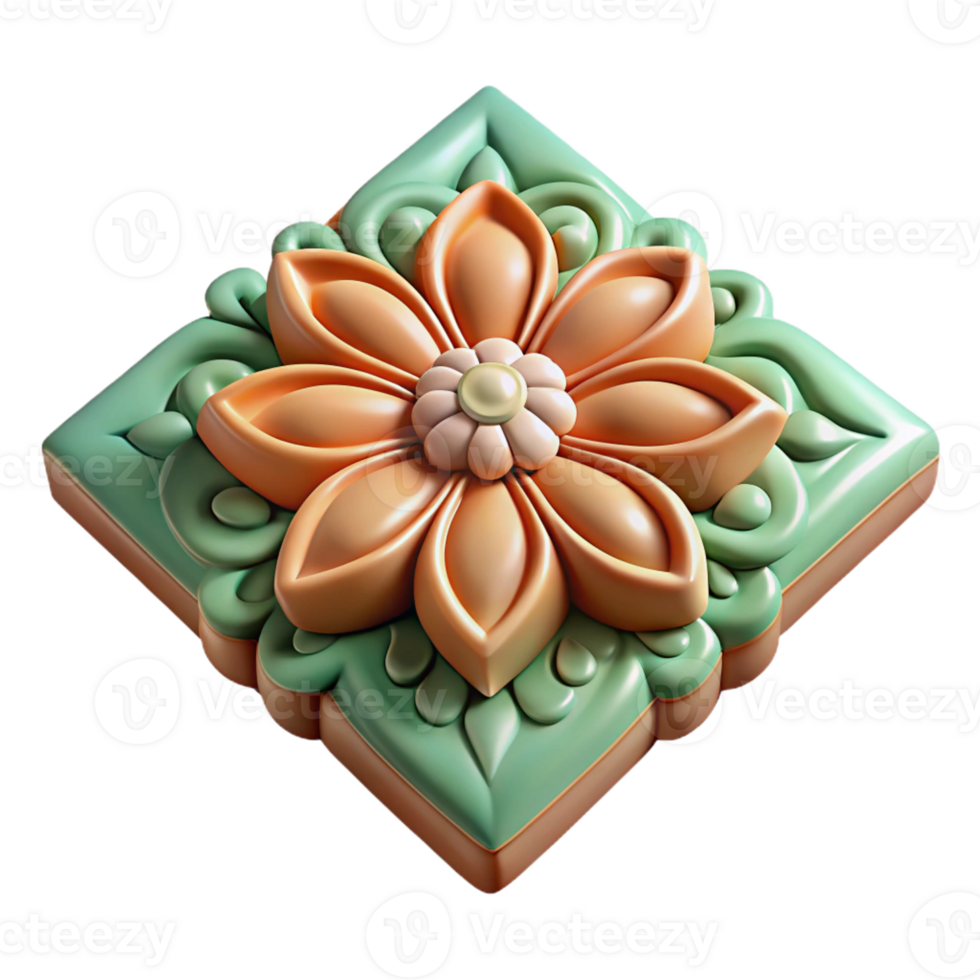 picturesque coveted Photorealistic, ultra-detailed isolated cutout of a single, decorative, ceramic wall tile with a floral pattern with Transparent Background png