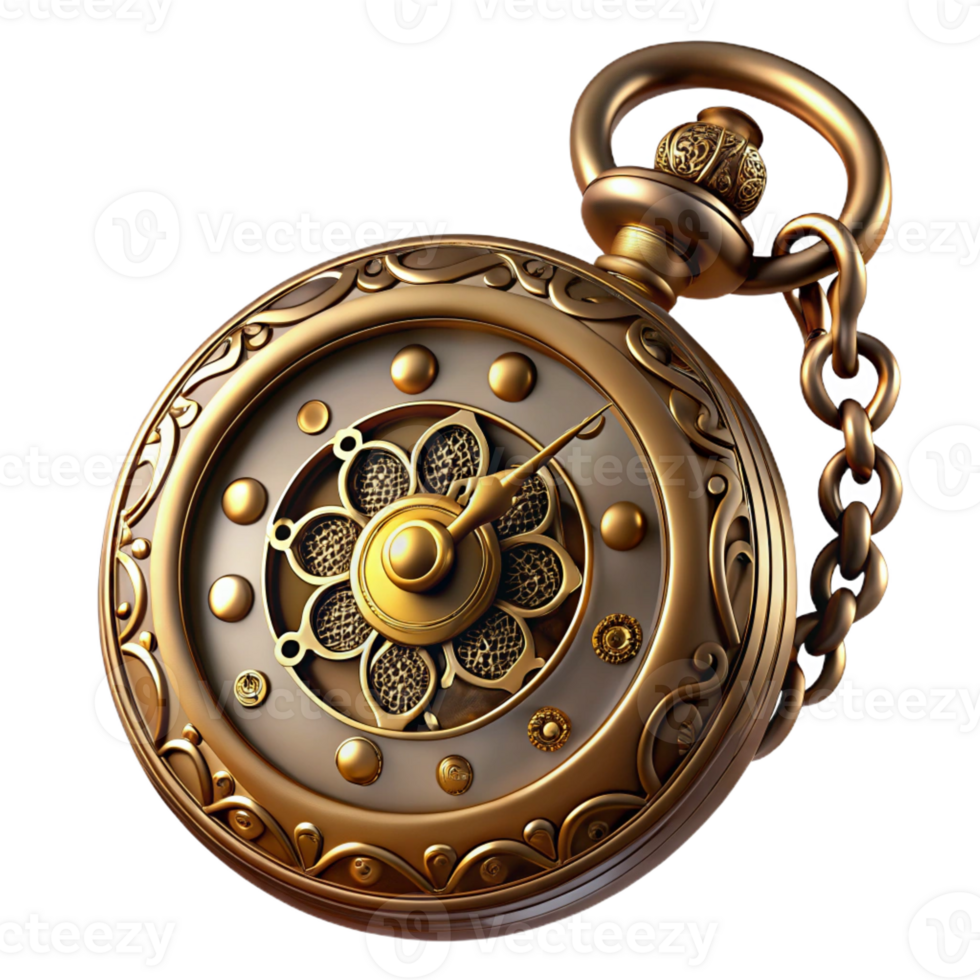 nostalgic dramatic Steampunk pocket watch with ornate filigree and Roman numerals with Transparent Background original png