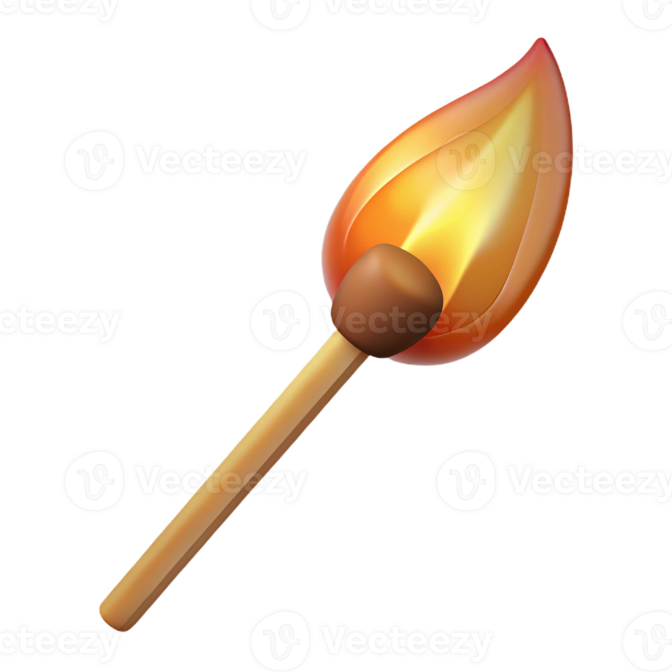 radiant unparalleled Photorealistic, professional render, isolated cutout, hyper-specific single, burning matchstick with Transparent Background png