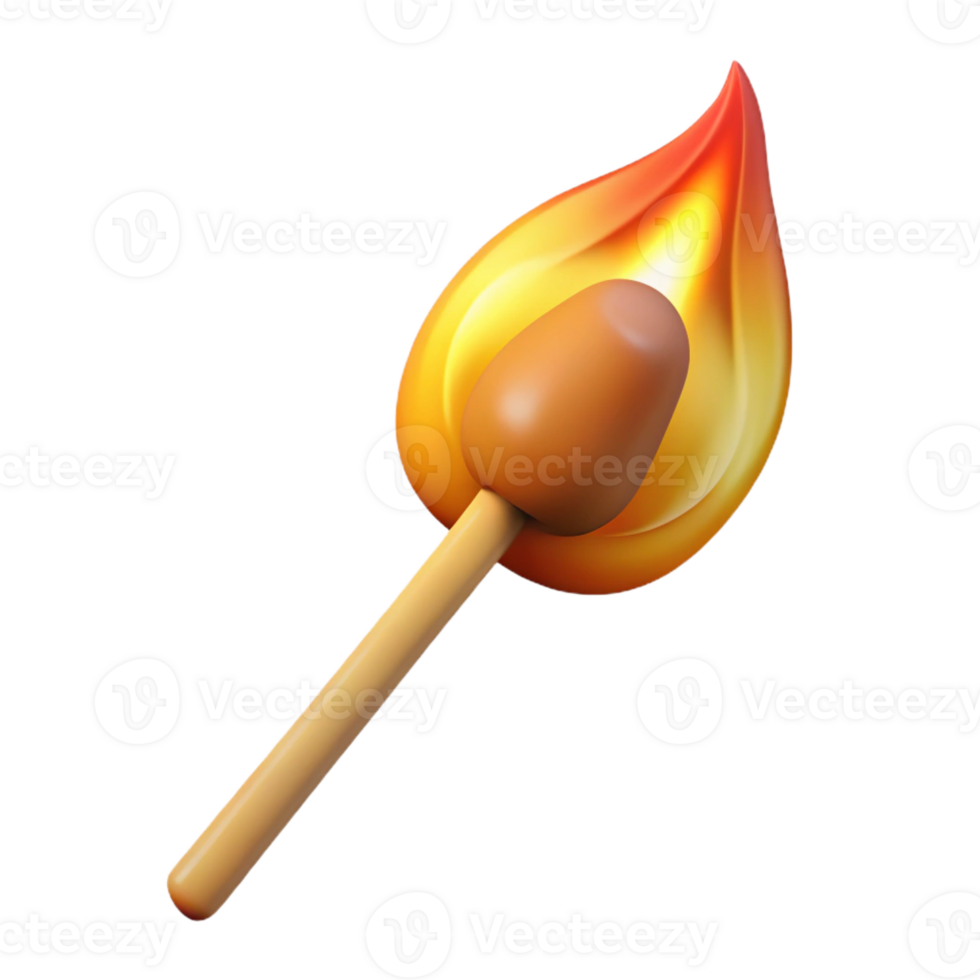 vibrant timeless Photorealistic, professional render, isolated cutout, hyper-specific single, burning matchstick with Transparent Background png