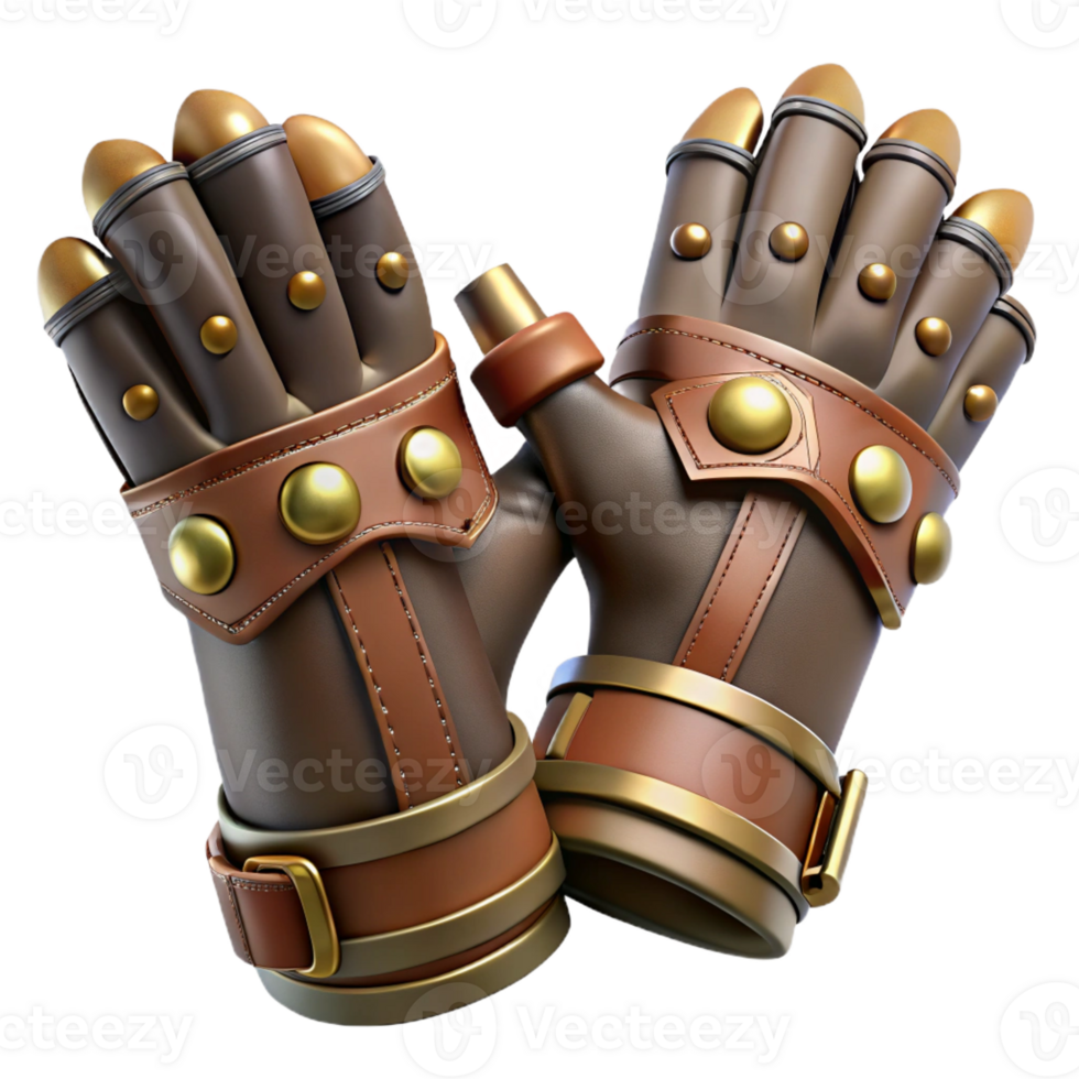 pristine avant-garde Steampunk gloves with articulated finger joints and leather gauntlets with Transparent Background high quality png