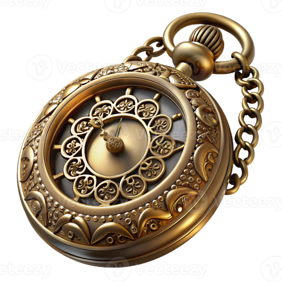 vibrant creative Steampunk pocket watch with ornate filigree and Roman numerals with Transparent Background genuine png