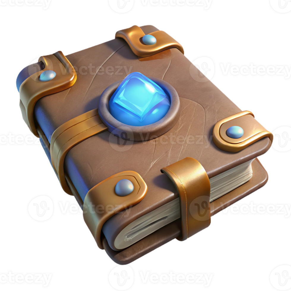 magnificent exceptional A weathered, leather-bound spellbook, mystical runes glowing faintly with Transparent Background png