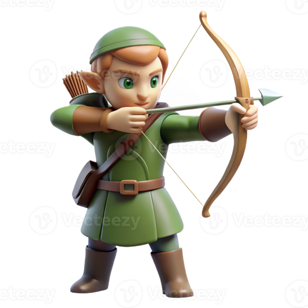 tranquil wonderful A delicate elven archer, aiming a longbow, focused gaze with Transparent Background top-tier png