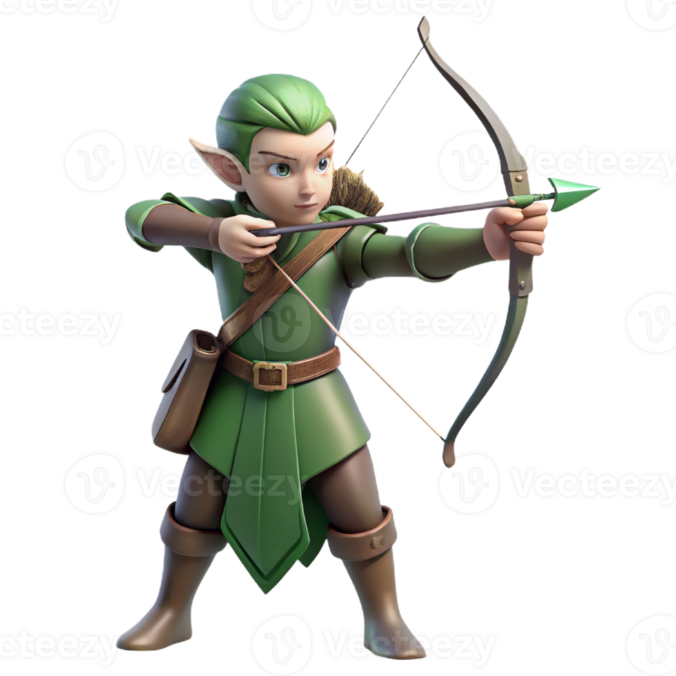 spectacular retro A delicate elven archer, aiming a longbow, focused gaze with Transparent Background masterfully captured png