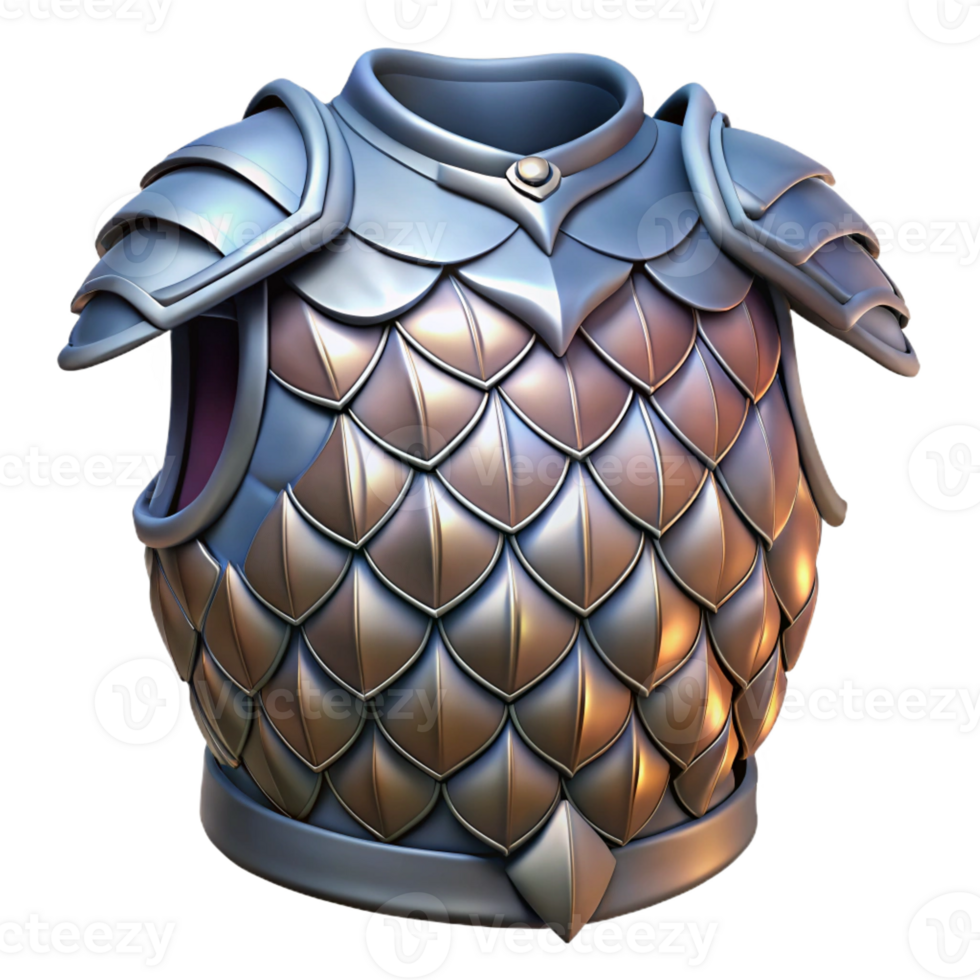 stunning inspired Hyper-specific, concept art style, professional render of an isolated cutout, intricately designed dragon scale armor breastplate with Transparent Background png
