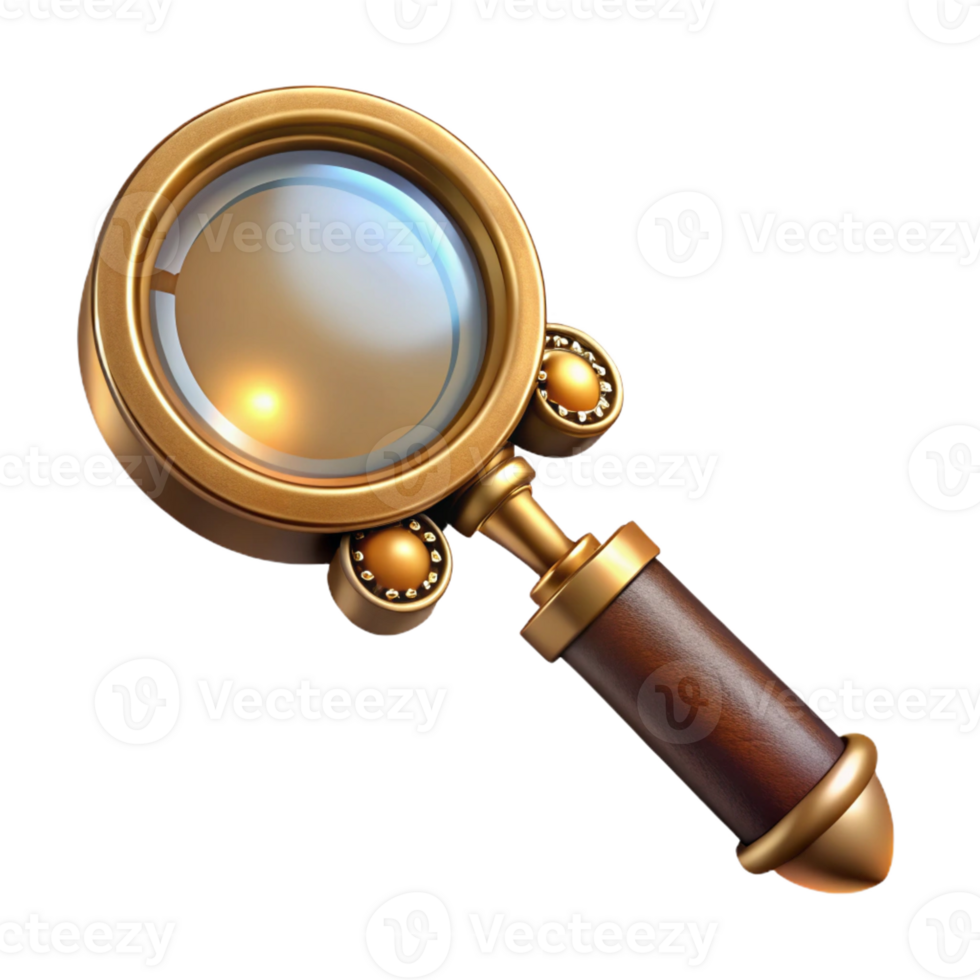 splendid gothic Steampunk magnifying glass with a brass handle and intricate engravings with Transparent Background perfect clarity png
