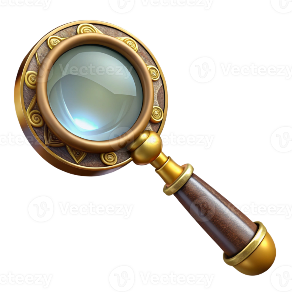passionate stunning Steampunk magnifying glass with a brass handle and intricate engravings with Transparent Background museum quality png