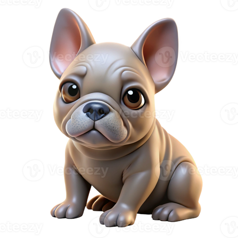 quintessential mid-century Ultra-detailed, photorealistic professional render of an isolated cutout of a single French bulldog puppy, sitting, tilting head with Transparent Background sharp png