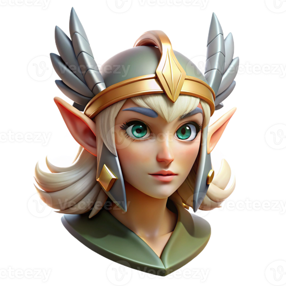pristine timeless Hyper-specific, concept art style, professional render of an isolated cutout, female elf warrior's helmet with feathered plumes with Transparent Background png