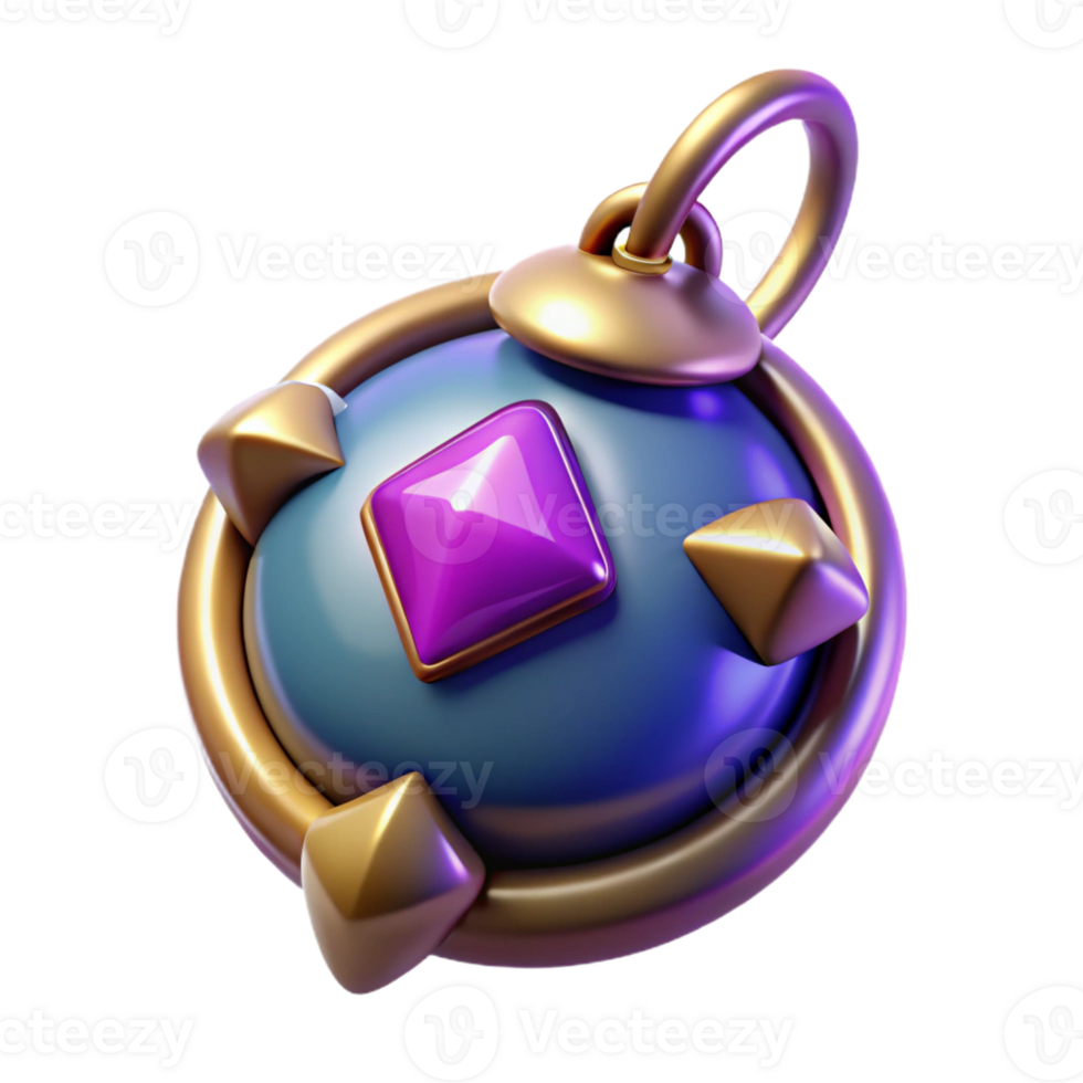 striking inspired Ultra-detailed, photorealistic isolated cutout of a single, enchanted amulet with a pulsating gemstone, professional render with Transparent Background png