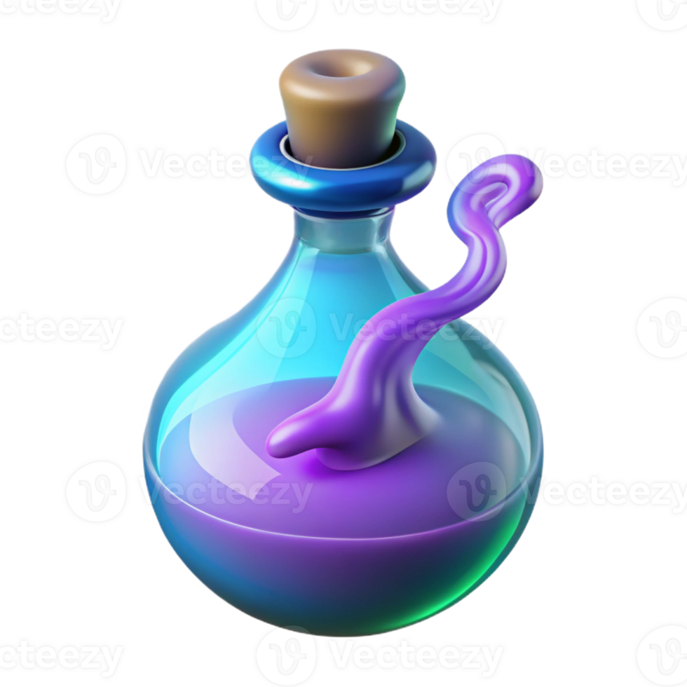serene gothic A single, glowing potion bottle, swirling liquid inside with Transparent Background perfect clarity png