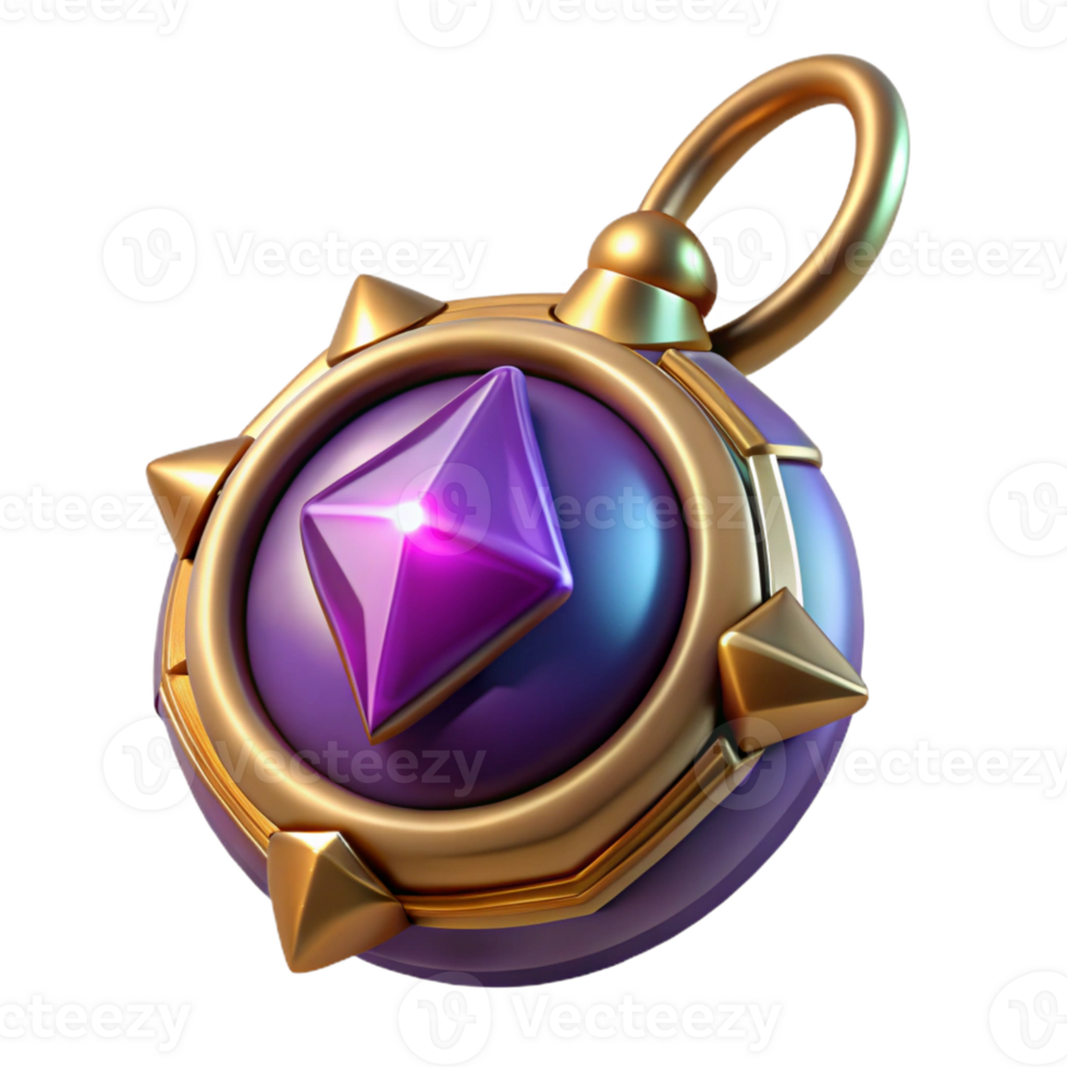 iconic bohemian Ultra-detailed, photorealistic isolated cutout of a single, enchanted amulet with a pulsating gemstone, professional render with Transparent Background premium png