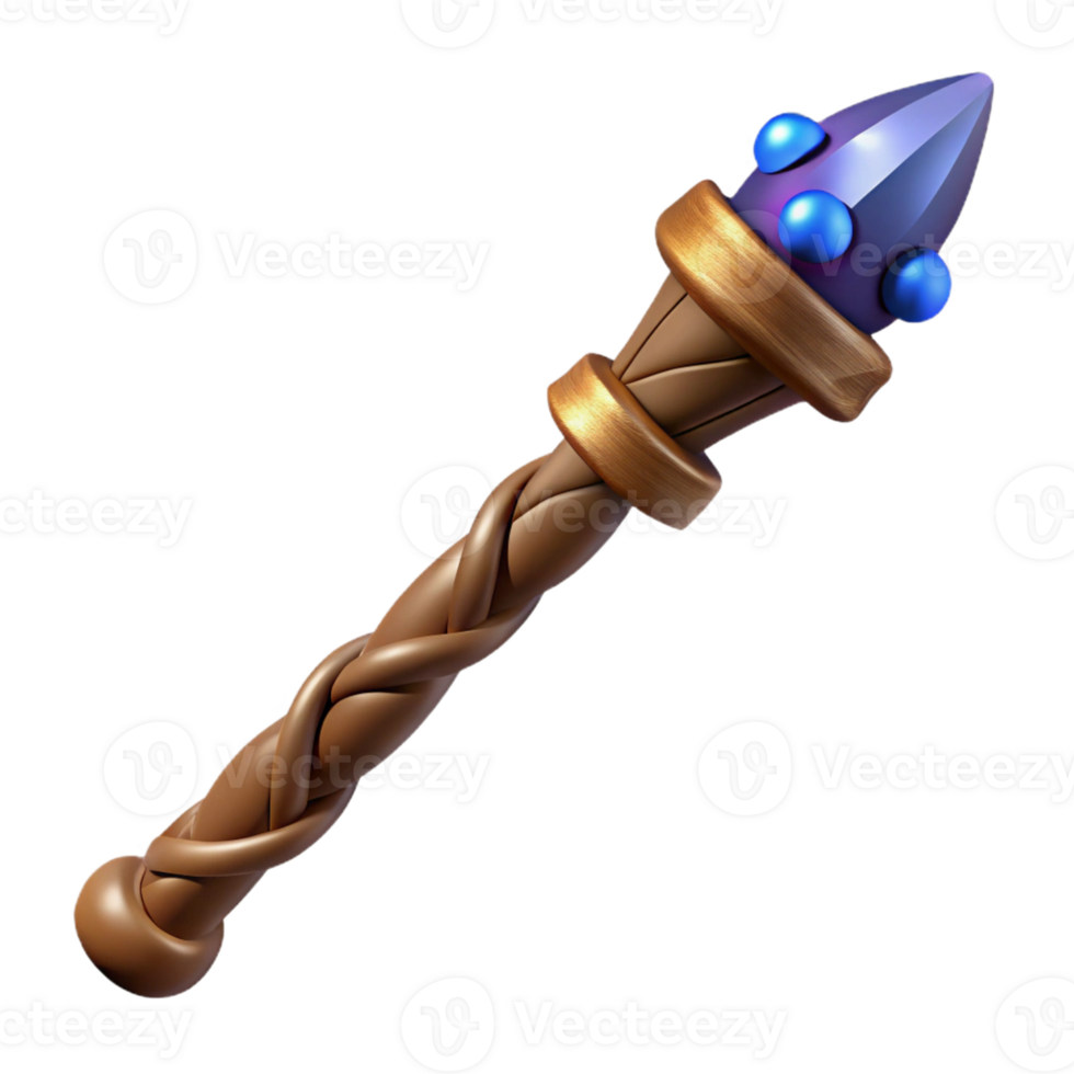 romantic sumptuous Photorealistic, ultra-detailed isolated cutout of a single, gnarled wooden wand with embedded crystals, professional render with Transparent Background museum quality png