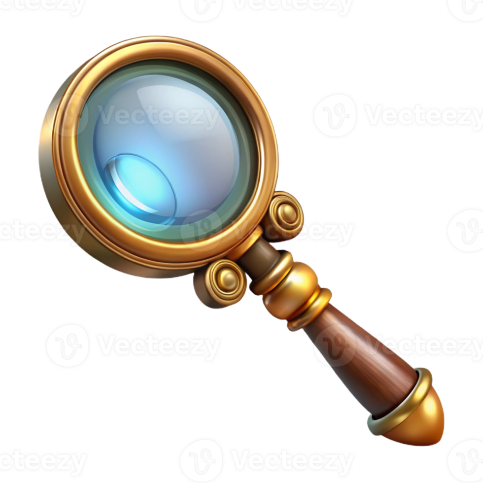 splendid tranquil contemporary Steampunk magnifying glass with ornate brass handle with Transparent Background high resolution png