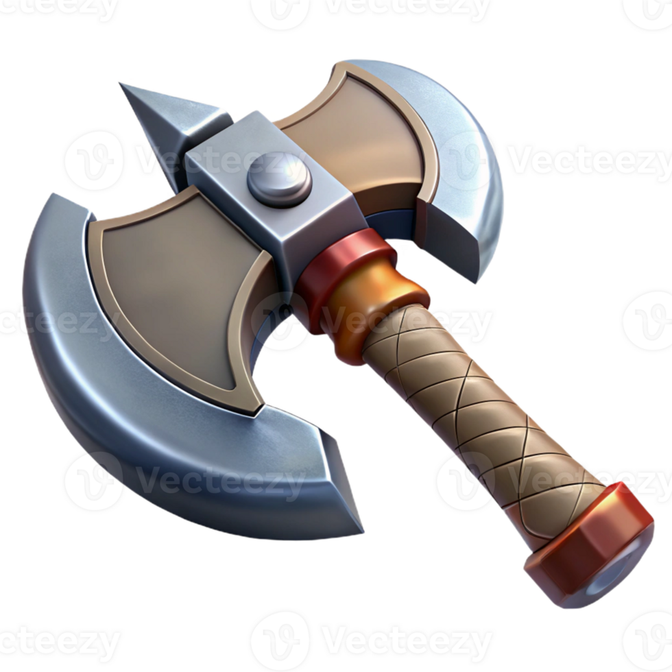 sought-after baroque Concept art style, hyper-specific professional render of an isolated cutout, orcish war axe with chipped blade with Transparent Background flawless png