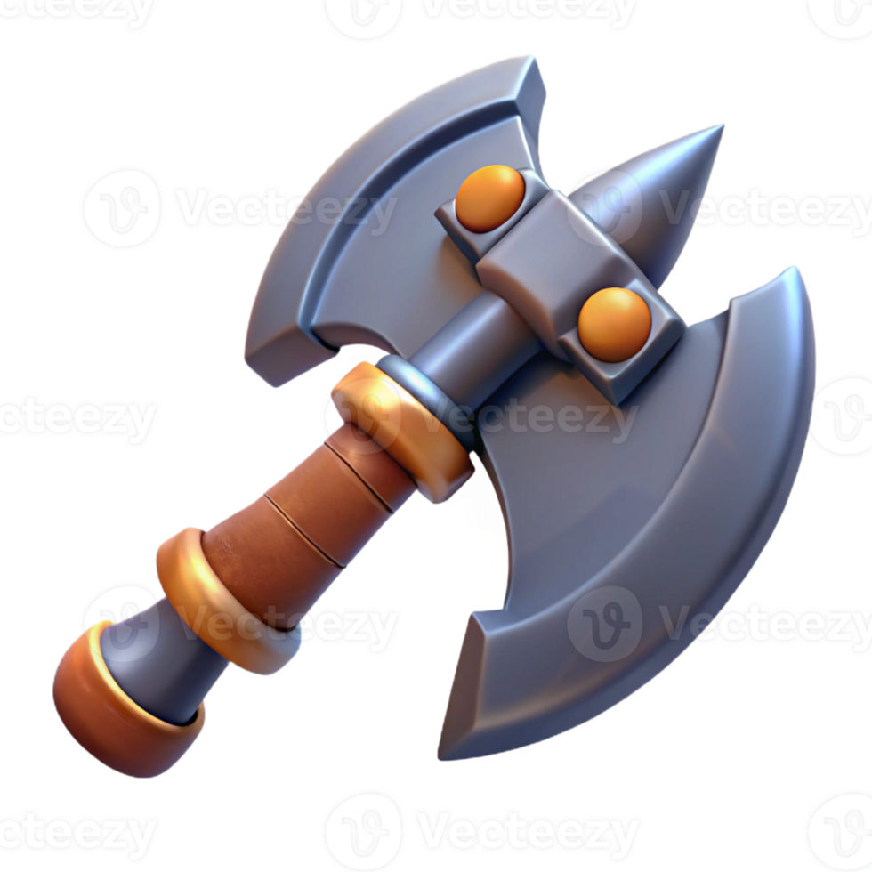 sought-after urban Concept art style, hyper-specific professional render of an isolated cutout, orcish war axe with chipped blade with Transparent Background 8K png