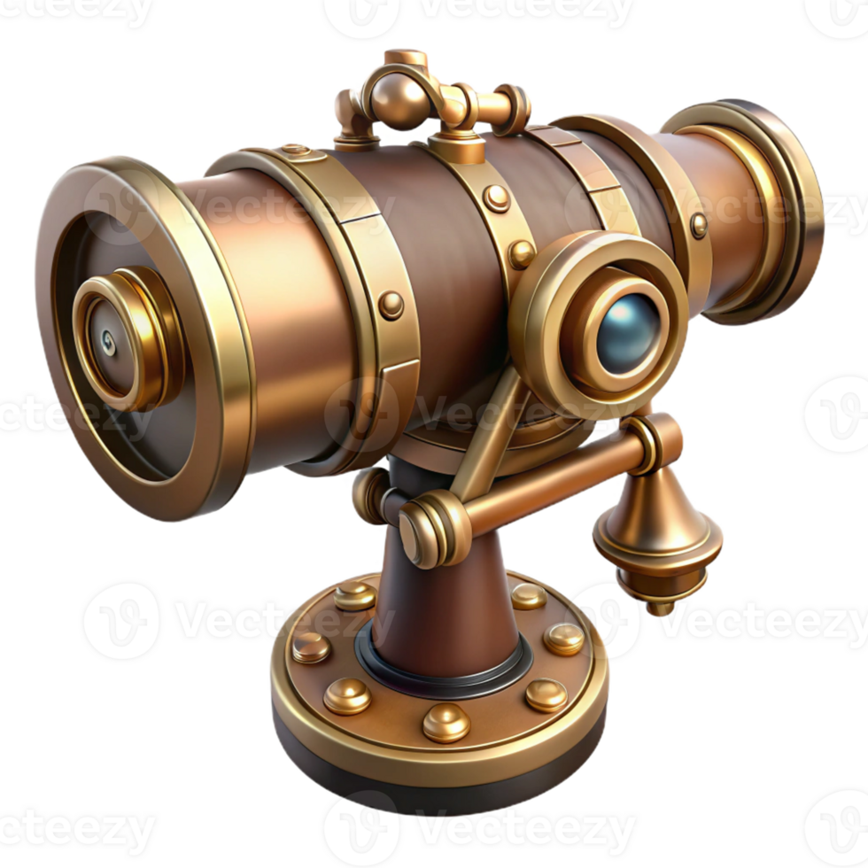 passionate fascinating Steampunk telescope with intricate brass and copper details with Transparent Background handcrafted png