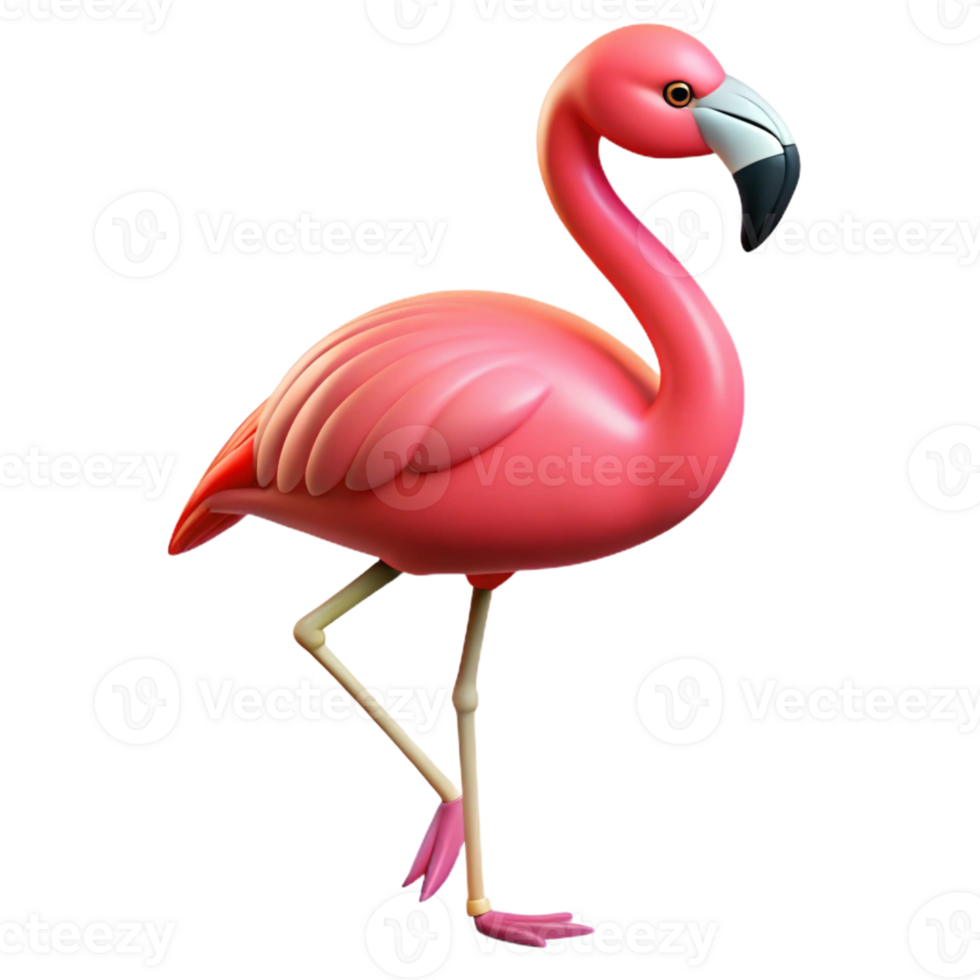 rare avant-garde Ultra-detailed photorealistic professional render of an isolated cutout of a single flamingo standing on one leg with Transparent Background refined png