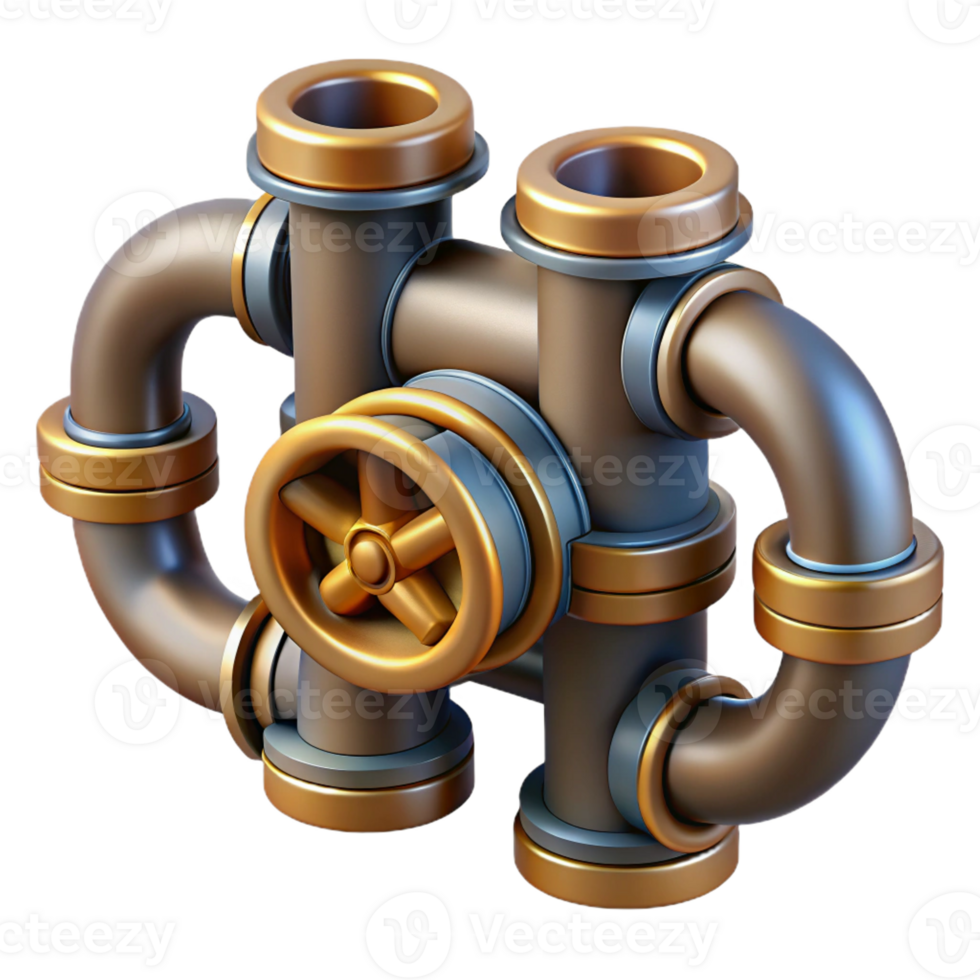 notable surreal Steampunk pipe fitting with multiple connections with Transparent Background exclusive png