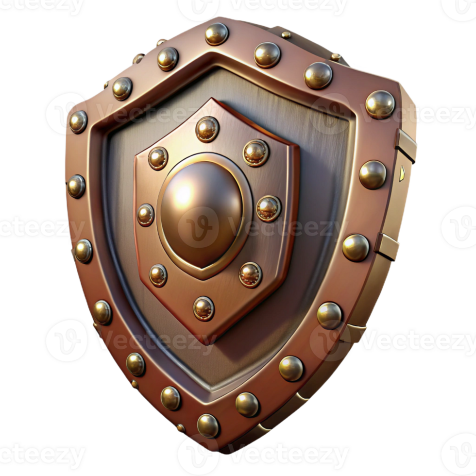 wonderful gothic Steampunk shield with intricate metalwork and rivets with Transparent Background museum quality png