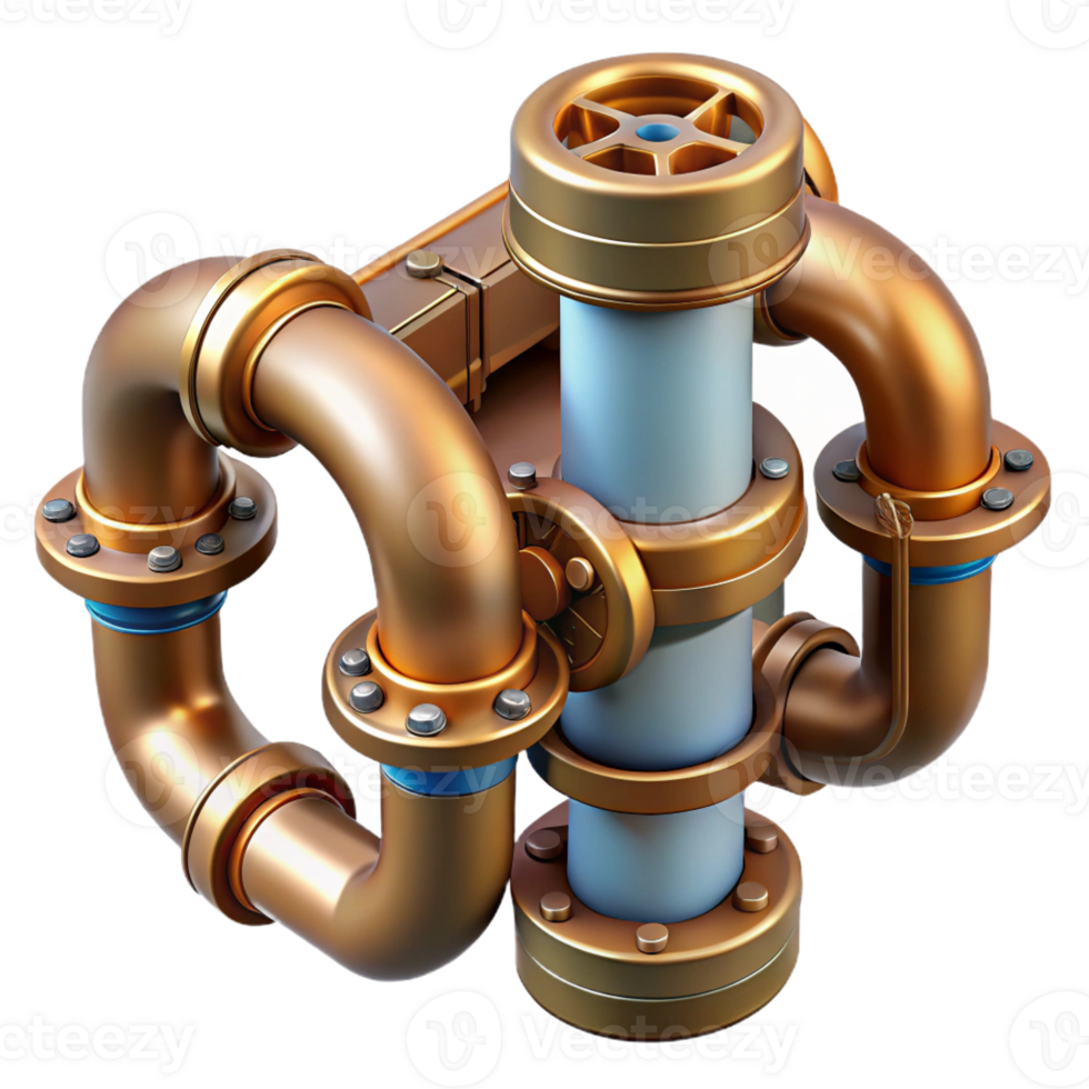 sumptuous nordic Steampunk pipe fitting with multiple connections with Transparent Background 8K png