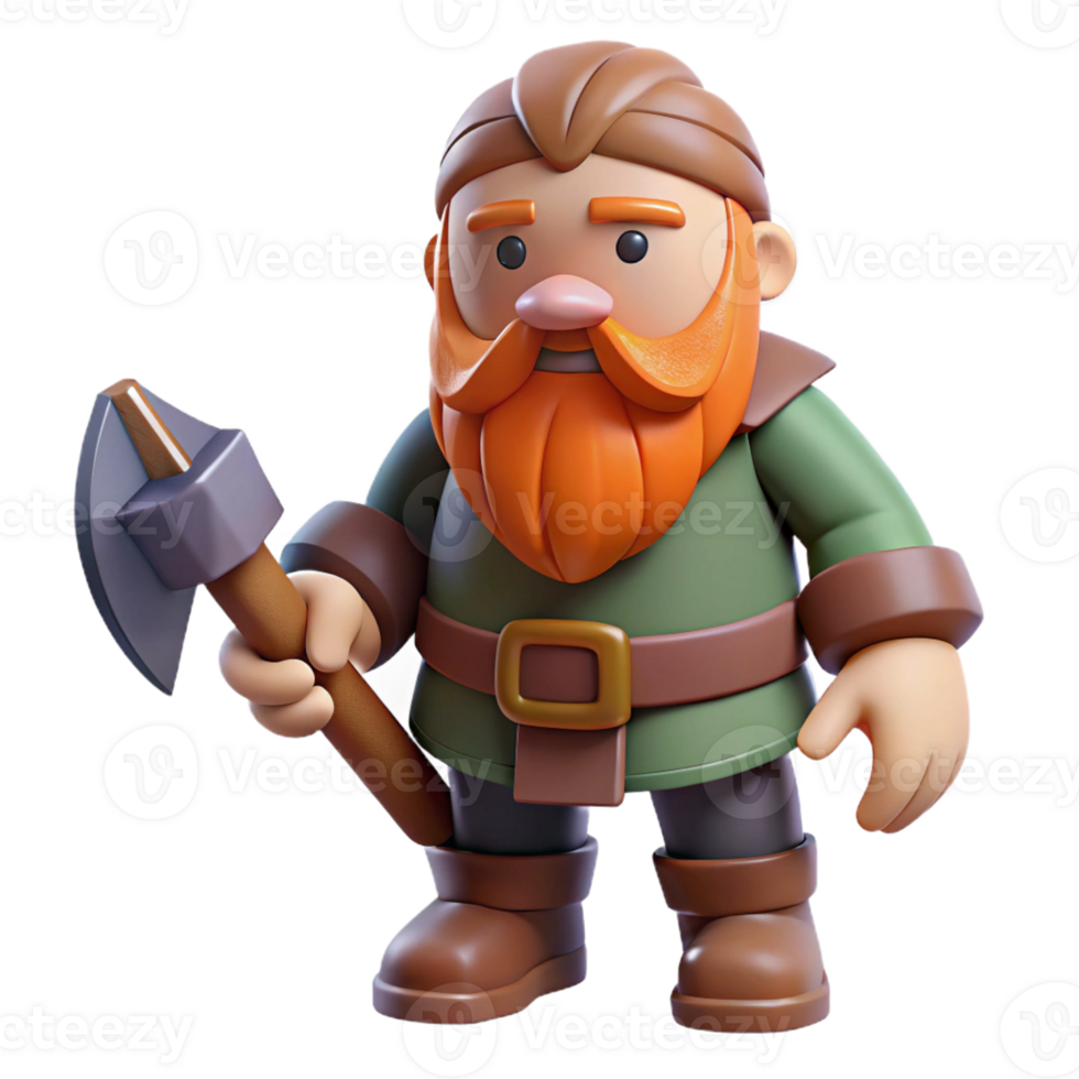 splendid distinguished A stylized dwarf, bearded, holding an axe with Transparent Background png