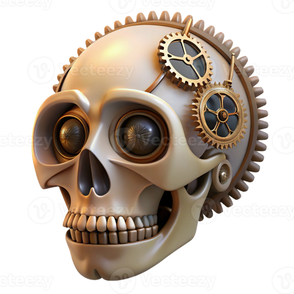 splendid distinctive Steampunk skull with exposed gears and wires with Transparent Background png