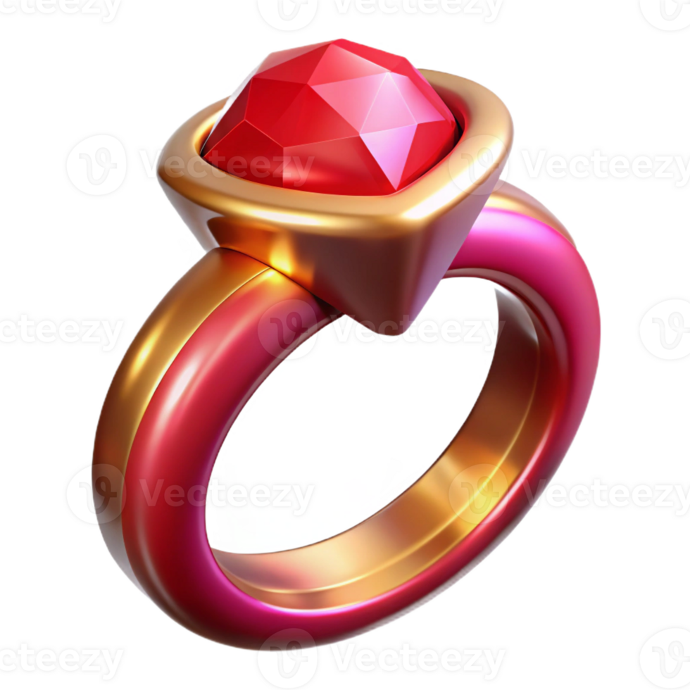 notable art deco Ultra-detailed, photorealistic isolated cutout of a single, magic ring with a large ruby gemstone, professional render with Transparent Background fine detail png