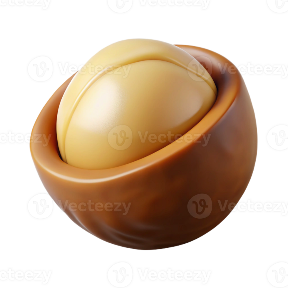 mesmerizing impressionist Professional render hyper-specific image of a single macadamia nut, shelled, with Transparent Background high resolution png