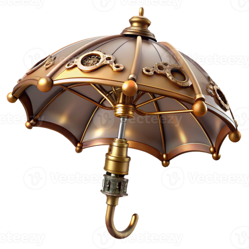 sought-after artistic Steampunk umbrella with intricate metal framework and brass handle with Transparent Background top-tier png