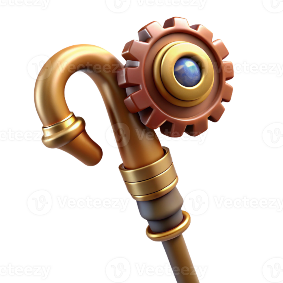 romantic magnificent Steampunk cane with a gear-shaped handle and hidden compartments with Transparent Background premium png