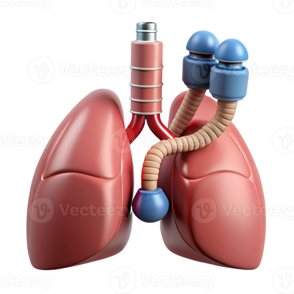 notable gothic Hyper-specific, professional render of a biomechanical lung with filtration membranes and oxygen tanks Isolated cutout Photorealistic with Transparent Background precision png