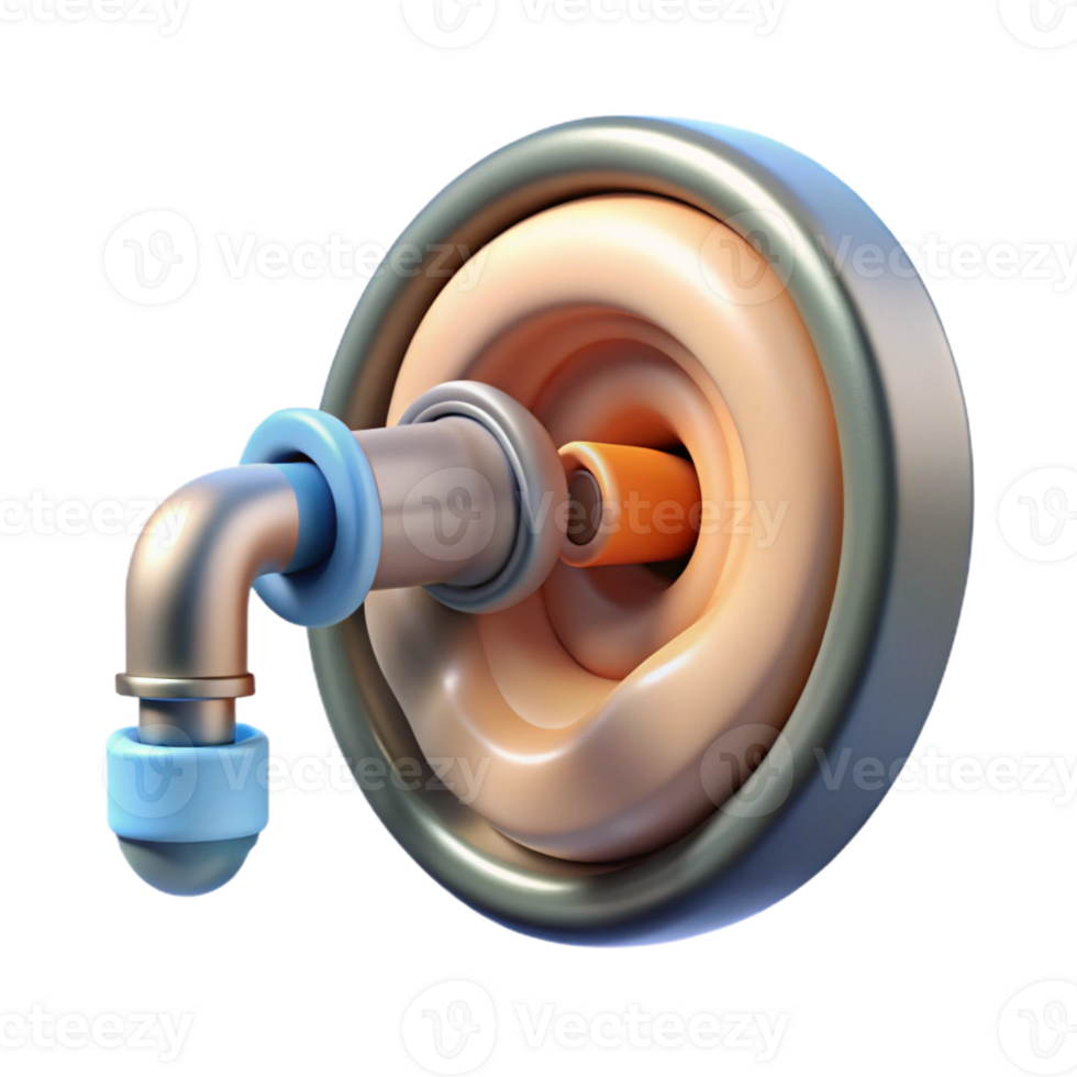 unparalleled rustic Isolated cutout, concept art style biomechanical ear with amplified microphone and internal speaker Ultra-detailed with Transparent Background flawless png