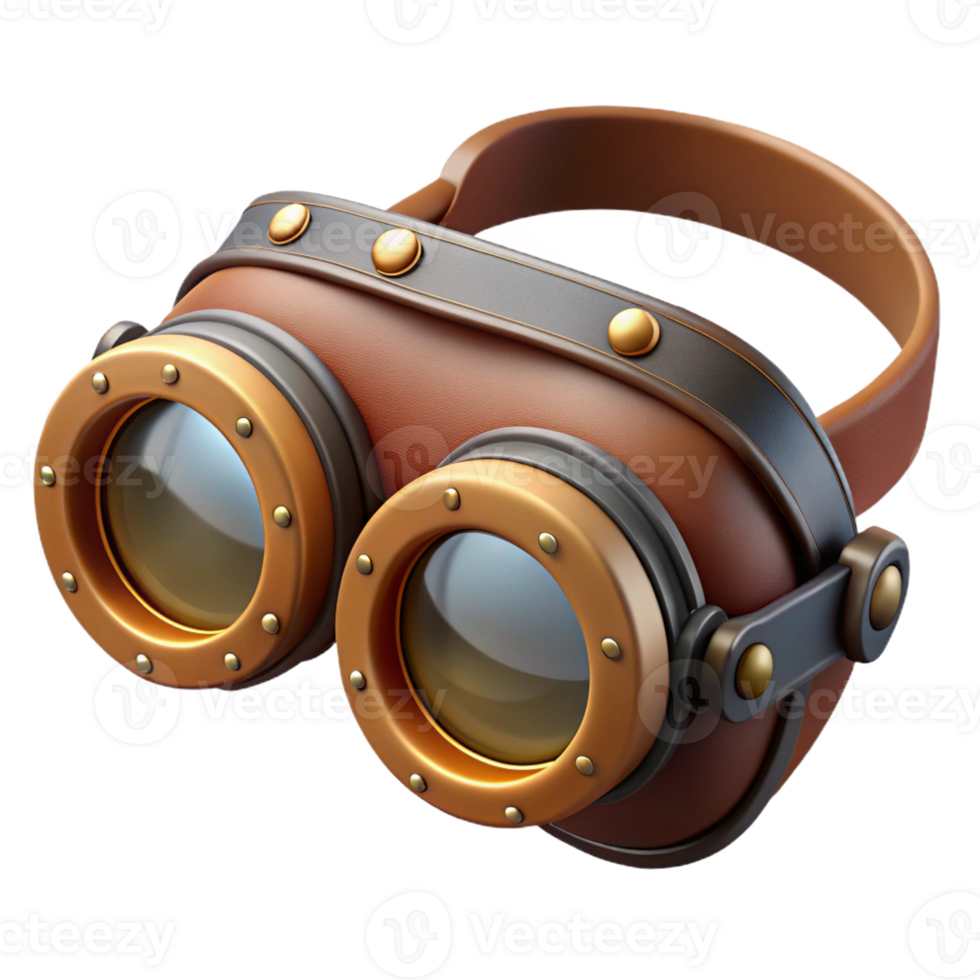 hypnotic standout Steampunk goggles with flip-up lenses and leather side shields with Transparent Background png