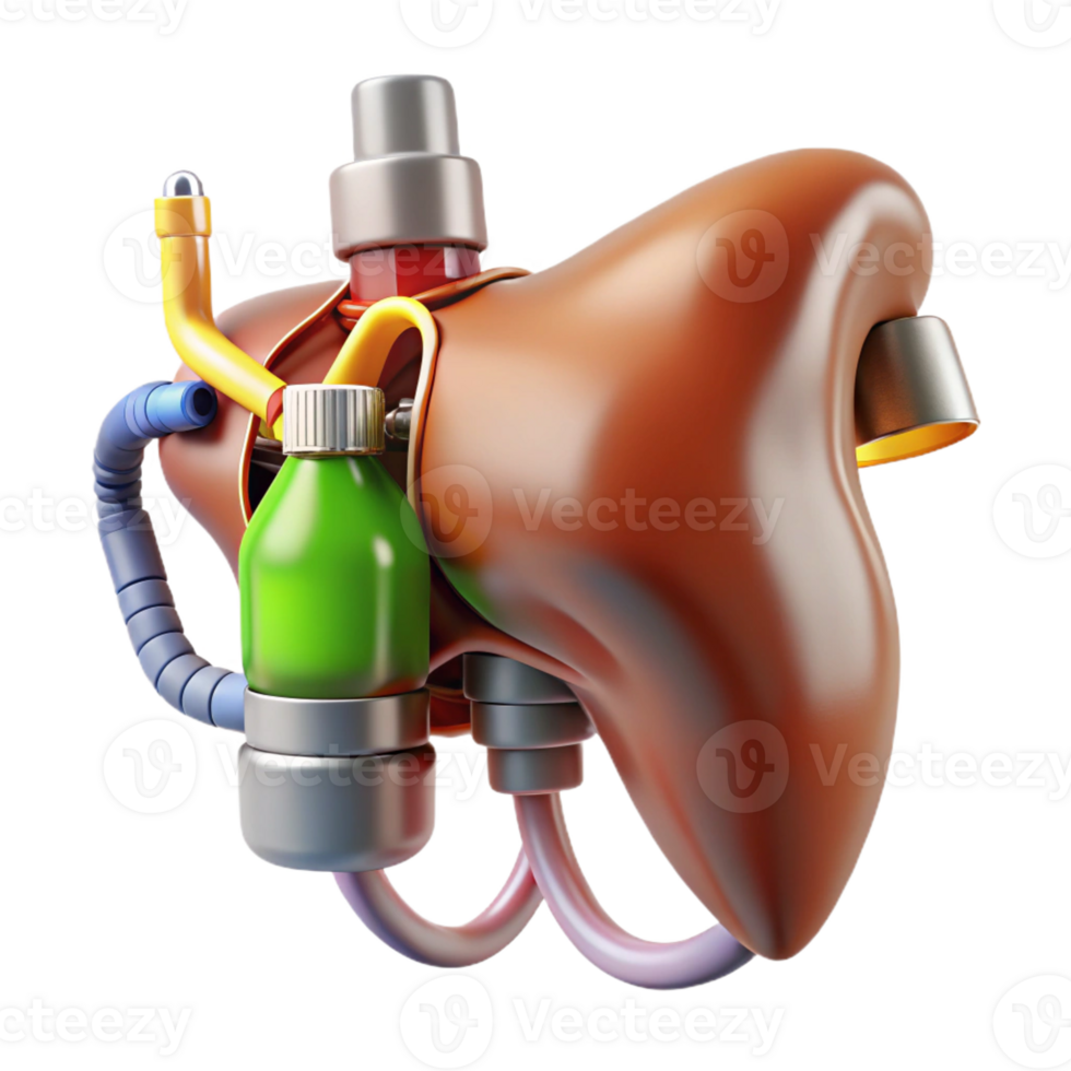 tranquil alluring Photorealistic, hyper-specific professional render of a biomechanical liver with bio-fuel processing unit and toxin filters Isolated cutout with Transparent Background high quality png