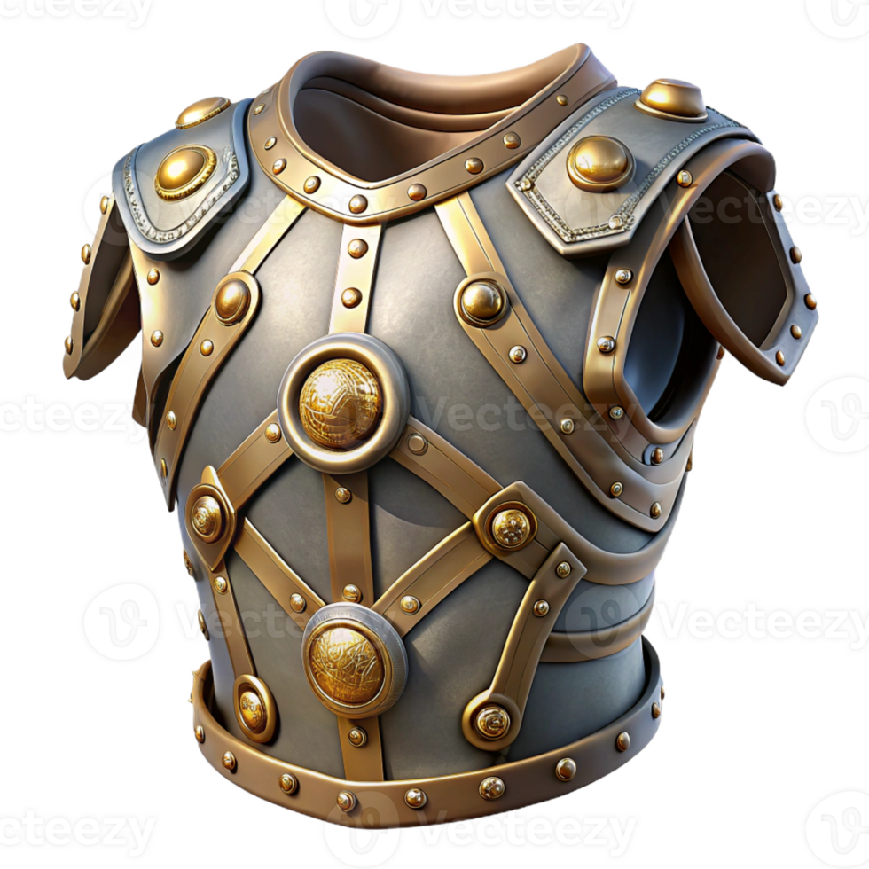 unforgettable baroque Steampunk armor breastplate with intricate metalwork and rivets with Transparent Background museum quality png
