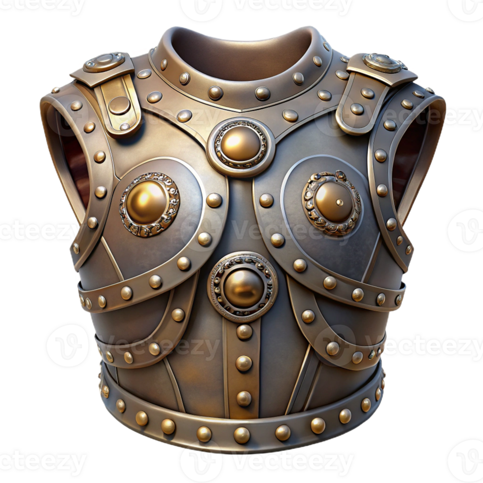 mesmerizing surreal Steampunk armor breastplate with intricate metalwork and rivets with Transparent Background museum quality png