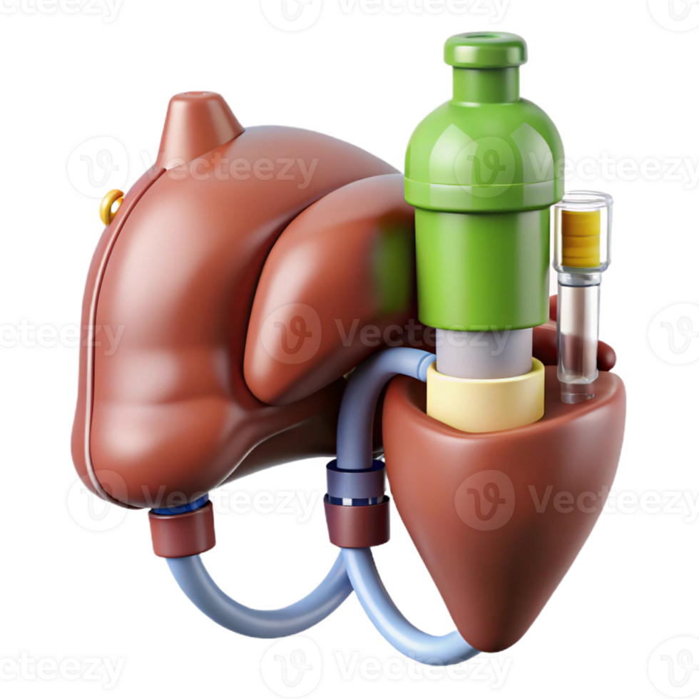 hypnotic exemplary Photorealistic, hyper-specific professional render of a biomechanical liver with bio-fuel processing unit and toxin filters Isolated cutout with Transparent Background png
