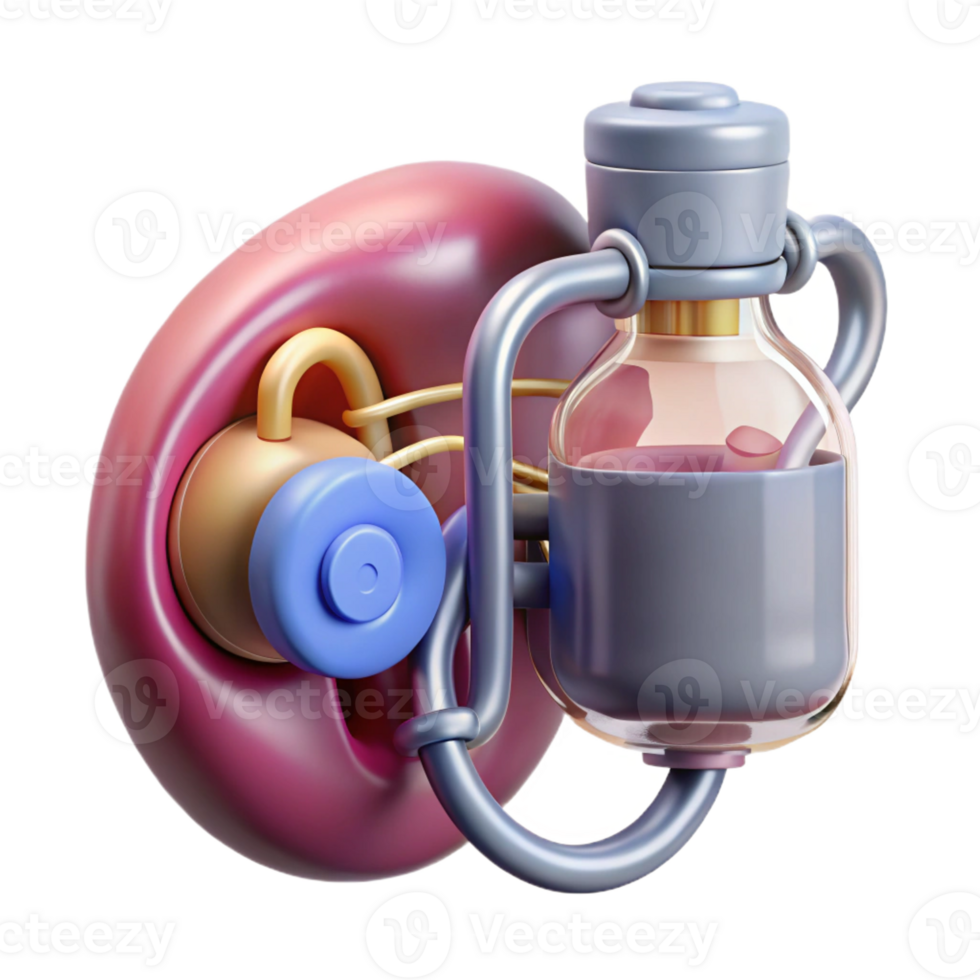 reflective spectacular Ultra-detailed, concept art style, isolated cutout biomechanical kidney with nanite filtration system and waste disposal port with Transparent Background elite png