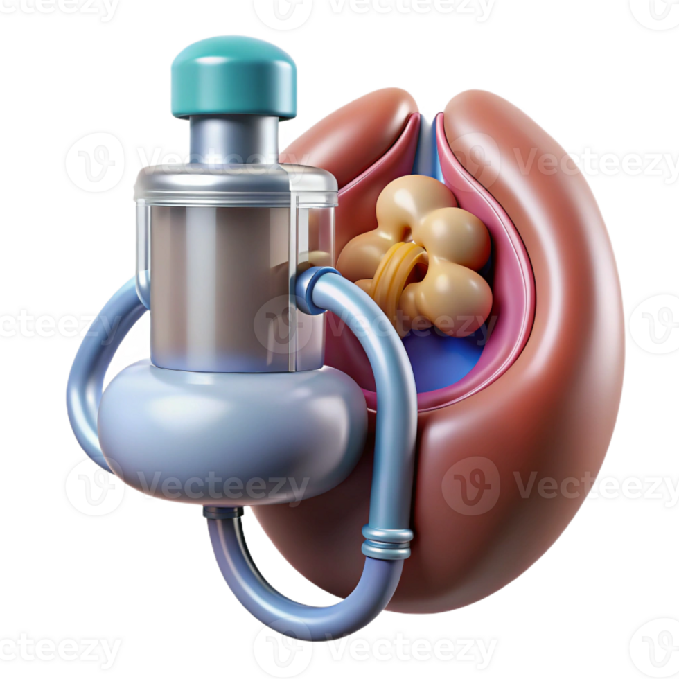 memorable minimalist Ultra-detailed, concept art style, isolated cutout biomechanical kidney with nanite filtration system and waste disposal port with Transparent Background luxury png