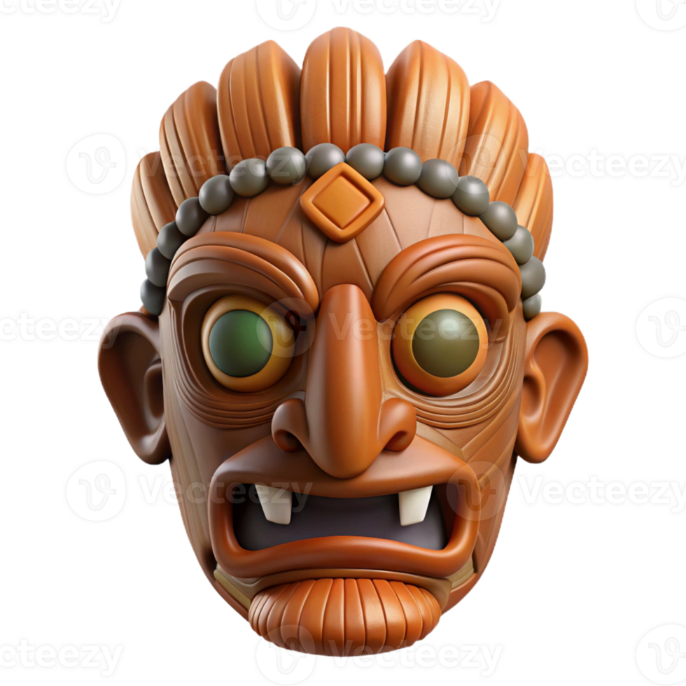 remarkable coastal Photorealistic, ultra-detailed, hyper-specific professional render of a tribal warrior's hand-carved wooden mask, isolated cutout with Transparent Background high resolution png