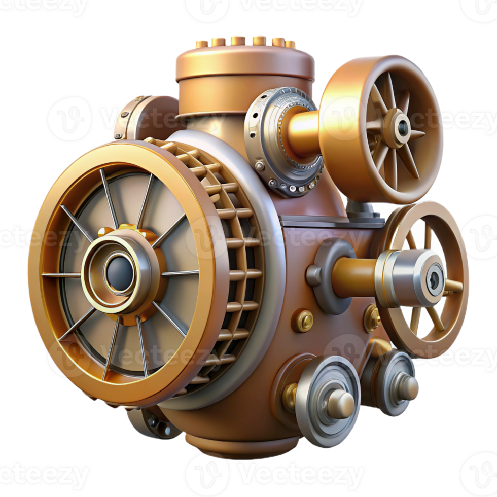 wonderful distinctive Steampunk airship engine with exposed pistons and gears with Transparent Background png